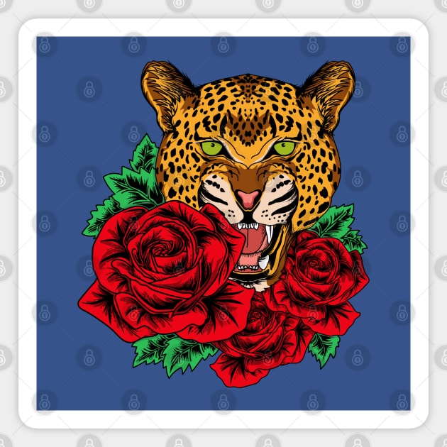 leopard cheetah roses artwork Magnet by Mako Design 